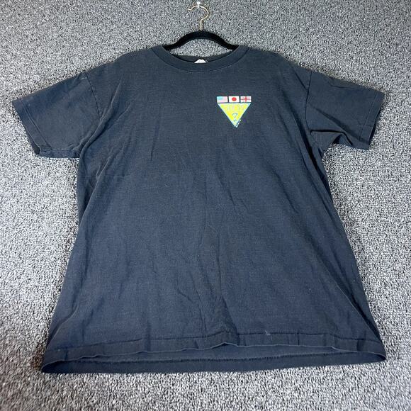 Vintage 80s Guess Worldwide Graphic Tee Mens One Size Flags USA Made Retro Black - Picture 2 of 11